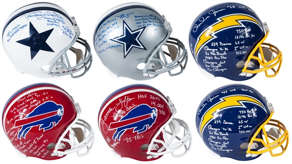Lot of (6) Single-Signed and Inscribed Stat Helmets (Lofton, Levy, Joiner (2), White, and Renfro) (JSA)
